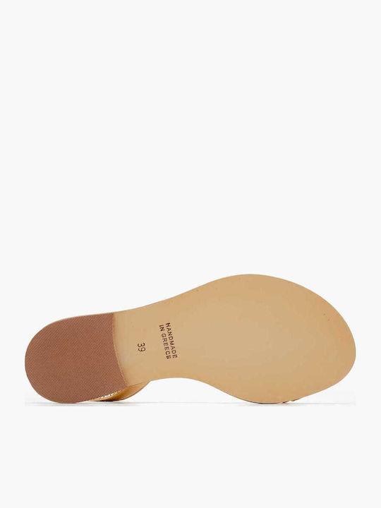 Leather Women's Flat Sandals in Gold Color