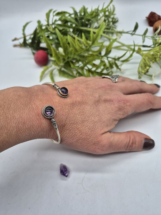 Versilbertes verstellbares Damenarmband mit Amethyst