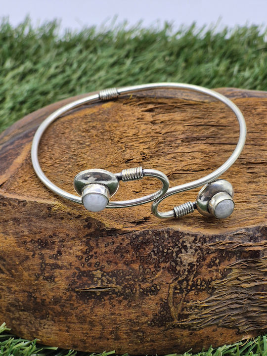 Versilbertes verstellbares Damen-Mondsteinarmband