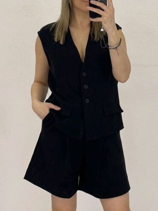 Set de femei cu Pantaloni scurți Negru