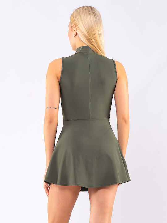Sommer Mini Sportliches Damenkleid Ärmellos Khaki