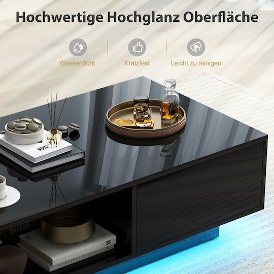 Rechteckiger Zentraler Kaffeetisch Aus Holz mit Schubladen Schwarz M100xL50xH45cm