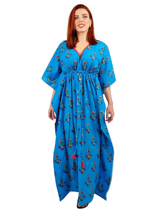 Kalimera Clothing Athens Women's Maxi Caftan Beachwear Blue
