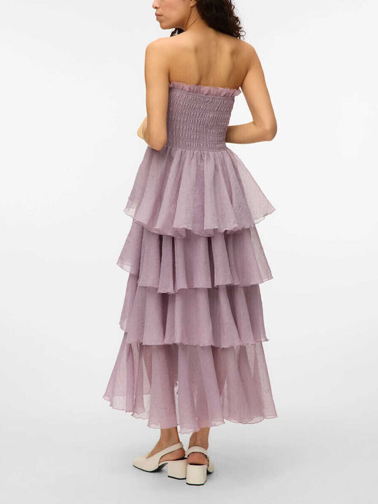 Summer Midi Dress for Wedding Christening Strapless Purple