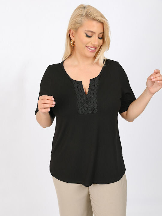 Women's Blouse Short Sleeve Black