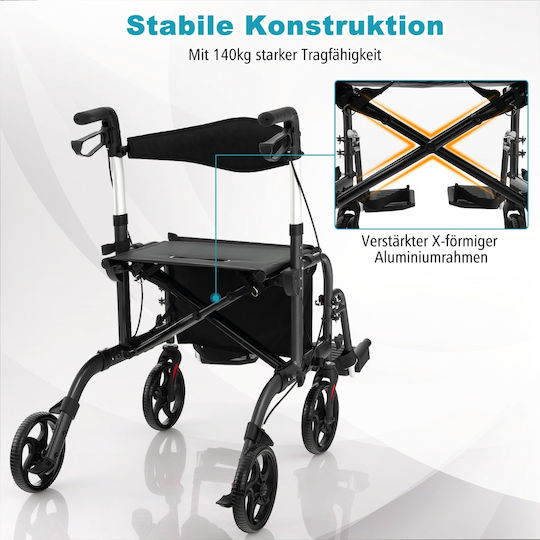 Costway Pliabil Cu Roți Mersuri Și Rollatoare Aluminiu Negru