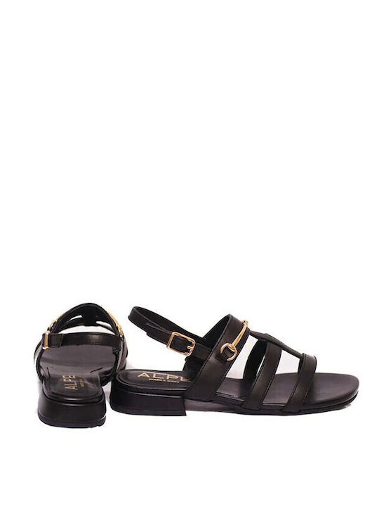 Deri Damen Flache Sandalen Schwarz