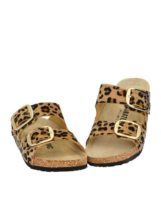 Leather Women's Flat Sandals Anatomic Leopard