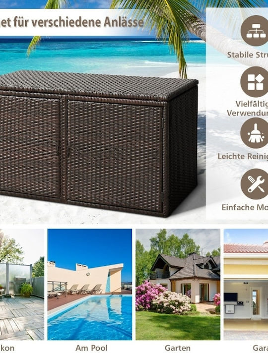 Costway Μπαούλο Αποθήκευσης Εξωτερικού Χώρου Rattan 335lt Καφέ Μ115xΠ60xΥ65εκ.