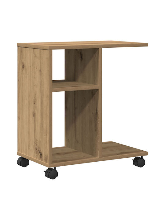 Rectangular Side Table Wooden with Wheels Artisan Oak L50xW30xH55cm.