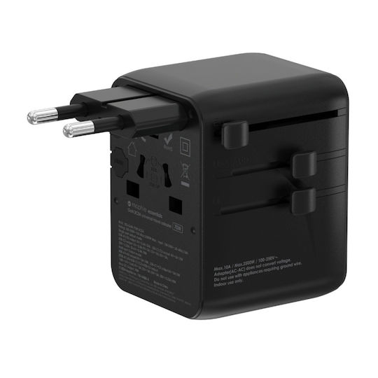 Mophie Incarcator Fara Cablu GaN Cu 2 Porturi De Ieșire USB-A Și 3 Porturi De Ieșire USB-C 35W Livrarea Energiei Negru Essential