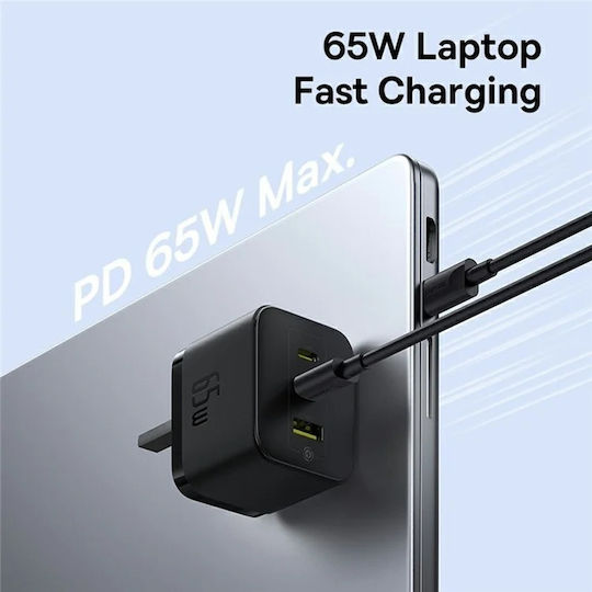 Baseus Baseus GaN Handyladegerät Ohne Kabel Mit USB-A Ausgangsanschluss Und 2 USB-C Ausgangsanschlüsse 65W Schnellladetechnologie 3.0 Schwarze