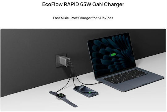 EcoFlow GaN Wireless Charger with USB-A Port and 2 USB-C Ports 65W (Rapid)