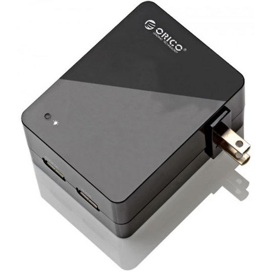 Orico Încărcător cu Cablu Integrat cu 2 Porturi USB-A Negruς (DCA-2U-BK)