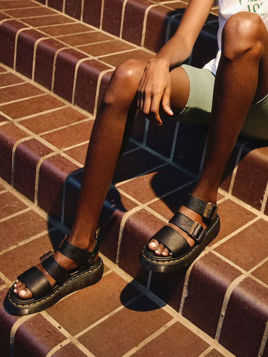 Gryphon Quad Δερμάτινα Γυναικεία Σανδάλια Flatforms Μαύρα