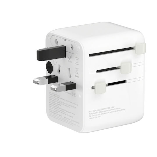 Mophie Incarcător Fără Fir GaN Cu 2 Porturi De Ieșire USB-A Și 3 Porturi De Ieșire USB-C 35W Livrarea Energiei Alb