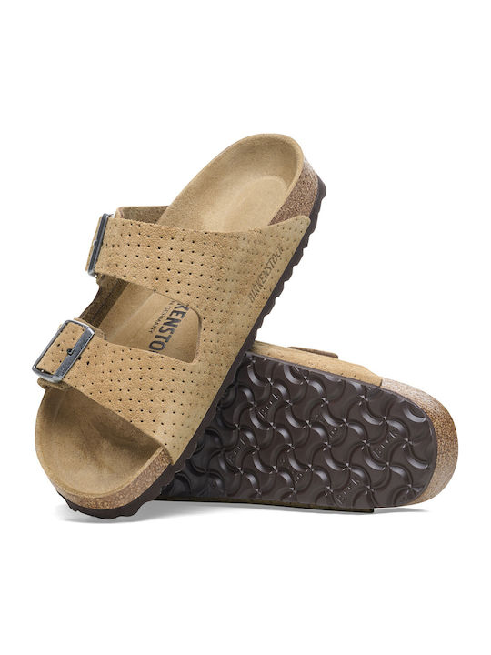 Arizona Leather Women's Flat Sandals Emboss Dots New Beige Narrow Fit
