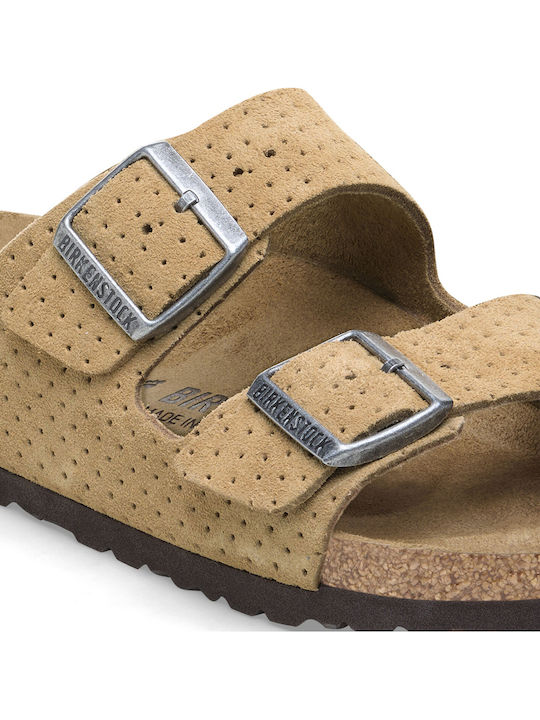 Arizona Leather Women's Flat Sandals Emboss Dots New Beige Narrow Fit