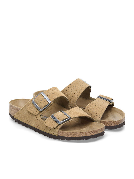 Arizona Leather Women's Flat Sandals Emboss Dots New Beige Narrow Fit