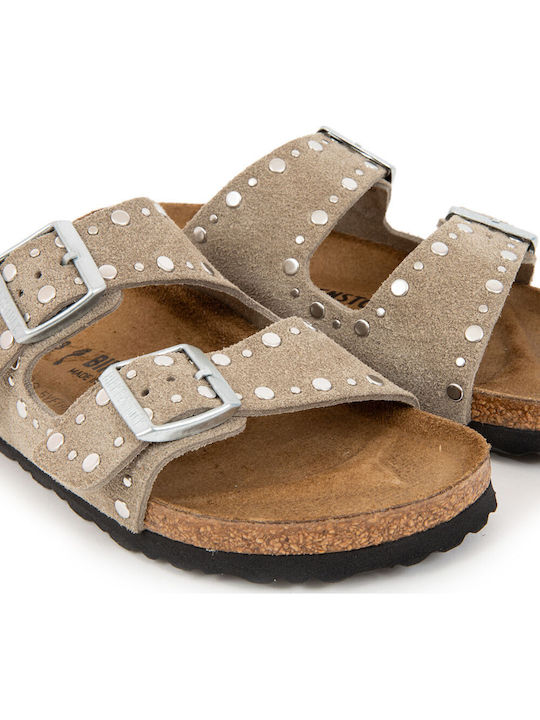 Arizona Rivet Leather Women's Flat Sandals Brown Narrow Fit
