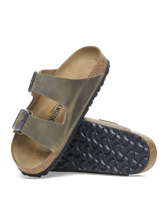 Arizona Δερμάτινα Γυναικεία Σανδάλια Χακί Narrow Fit