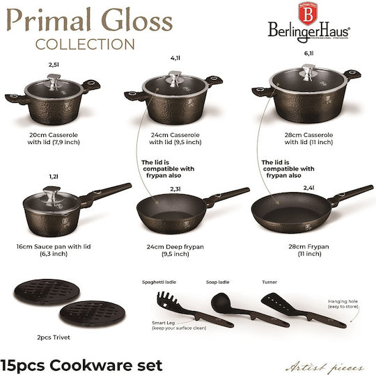 Berlinger Haus Primal Gloss Collection Aluminum Cookware Set Primal Gloss With Non-Stick Coating 6 Pieces