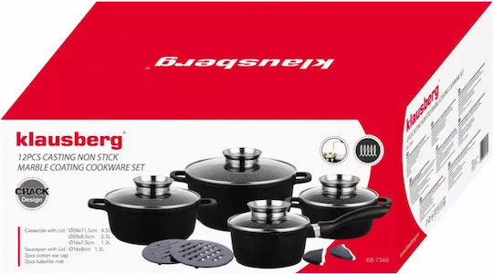 Klausberg Klausberg Töpfe Set aus Aluminium Schwarz mit Stein Innenbeschichtung 4-tlg
