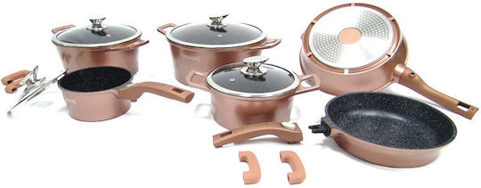 Royalty Line Set de vase de gătit din aluminiu turnat Cooper cu strat de piatră RL-ES2014M-COP 14buc