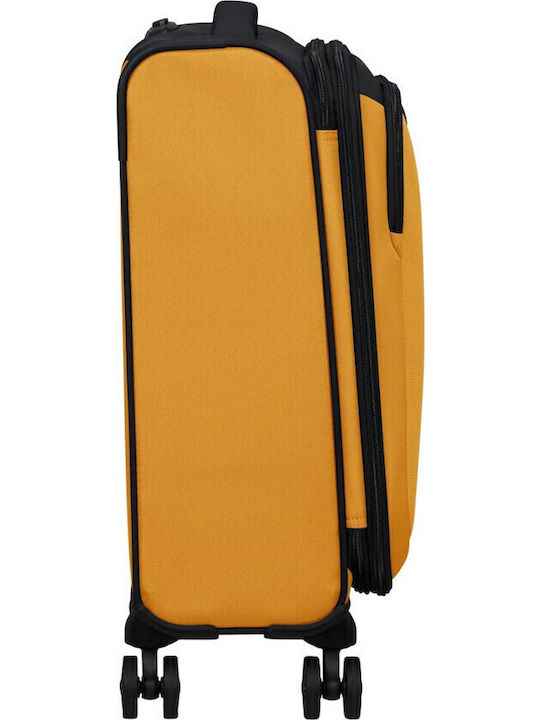 American Tourister Spinner Cabin Fabric Suitcase Black - Yellow With 4 Wheels Height 55cm