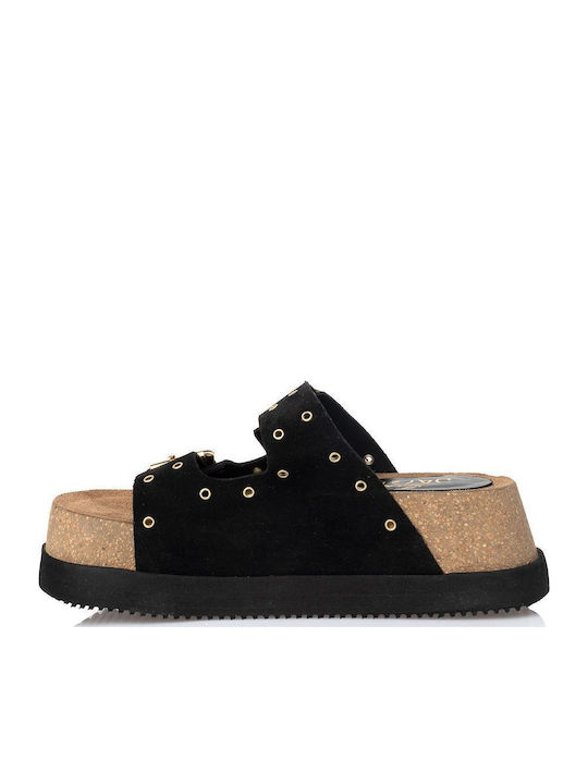 Leather Women's Flat Sandals in Black Color