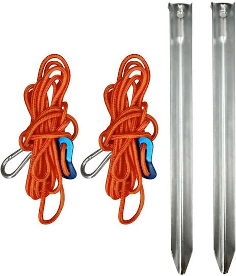 Metal Pegs Ropes Set of 2 Pieces for Additional Securing of Umbrellas Tents Solart 2517