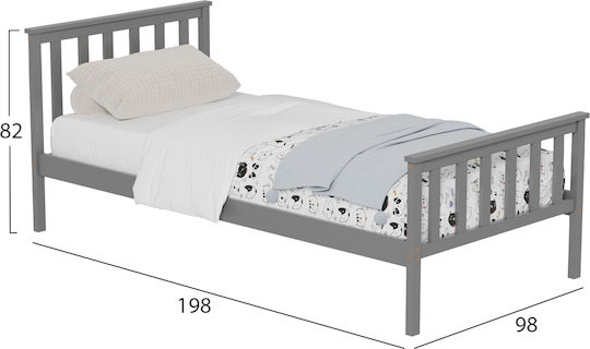 GIMLY Παιδικό Κρεβάτι Μονό Γκρι για Στρώμα 90x190cm