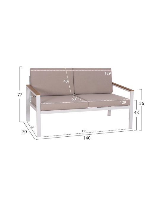 Safin Two-Seater Couch White-beige 140x70x77cm