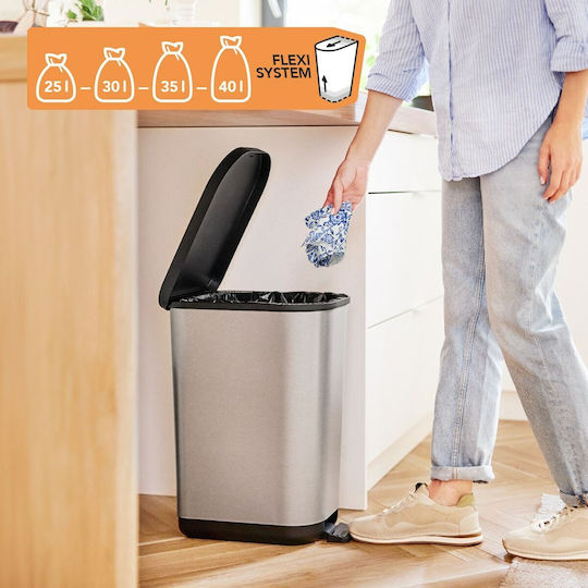 Rotho Babydesign Кошче Ribo за Боклук Метално с Педал Сребристо 35л