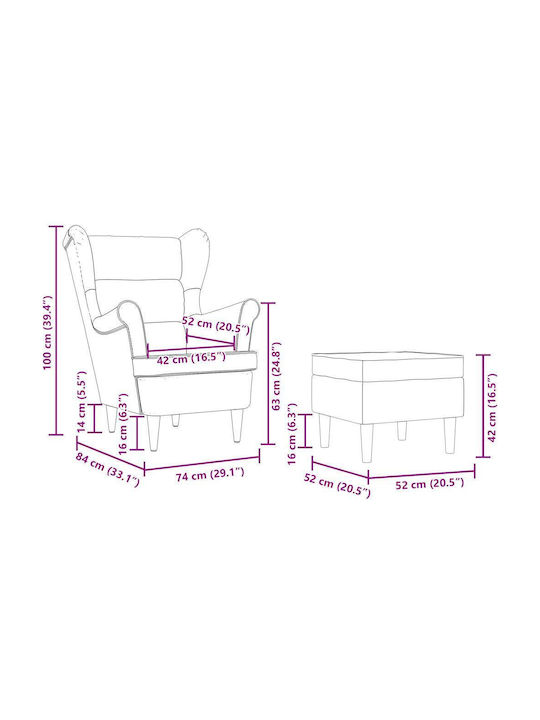 Bergère cu Puf Bordeaux, Red 74x84x100cm