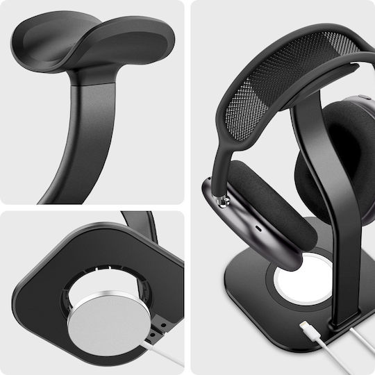 Spigen Sgp Aluminum S380 2-in-1 Desktop Charging Stand for Apple Airpods Max Headphones Wireless Charger Slot Black Amp02818