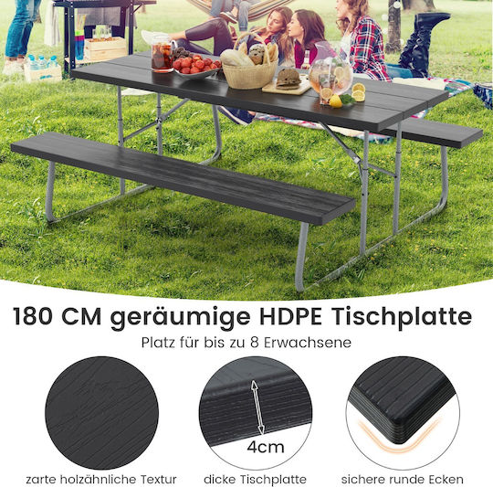 Costway Table Metal for Camping Foldable 183xx74cm Pink
