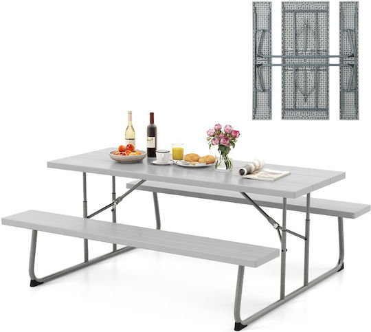 Costway Table Metal for Camping Foldable 183xx74cm Pink