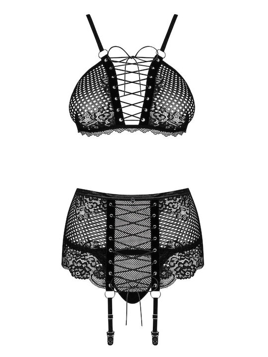 Obsessive Lace Underwear Set with Bra & String Black Basitta