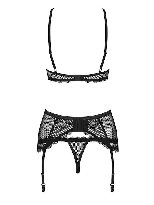 Obsessive Lace Underwear Set with Bra & String Black Basitta