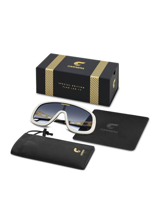 Carrera Unisex Sunglasses with White Horn-Rimmed Frame and Grey Gradient Lens Flaglab 17 B4E/08