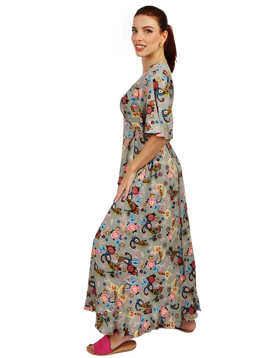 Summer Maxi Dress Wrap with Ruffle Gray