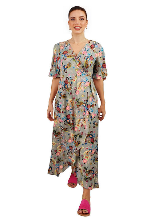 Summer Maxi Dress Wrap with Ruffle Gray