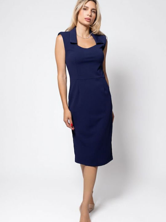 Sommer Midi Damenkleid Ärmellos mit Tränen Blau Μαρέν