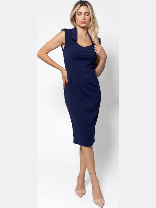 Sommer Midi Damenkleid Ärmellos mit Tränen Blau Μαρέν