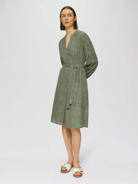 Καλοκαιρινό Midi Φόρεμα Λαδί