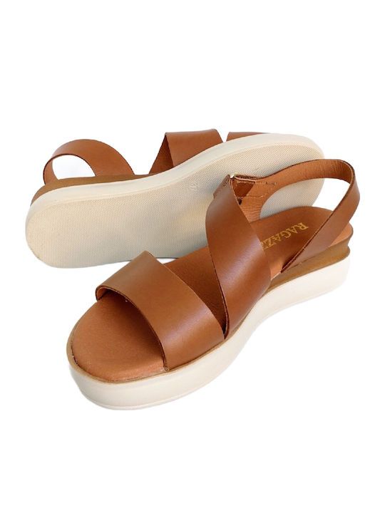 Leather Women's Flat Sandals Anatomic Flatforms in Tabac Brown Color