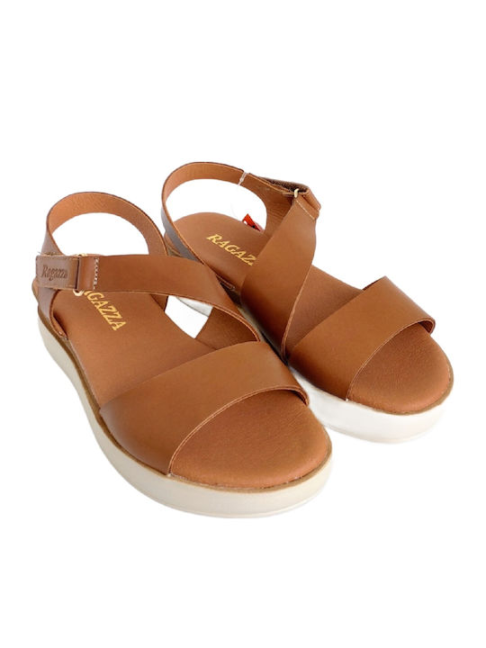 Leather Women's Flat Sandals Anatomic Flatforms in Tabac Brown Color