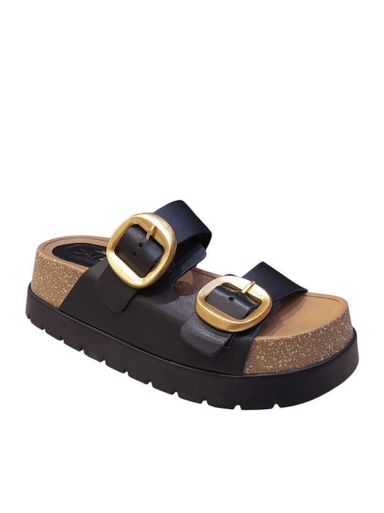 Leather Women's Flat Sandals Flatforms in Black Color