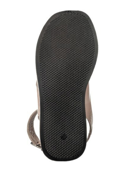 Leather Women's Flat Sandals in Brown Color